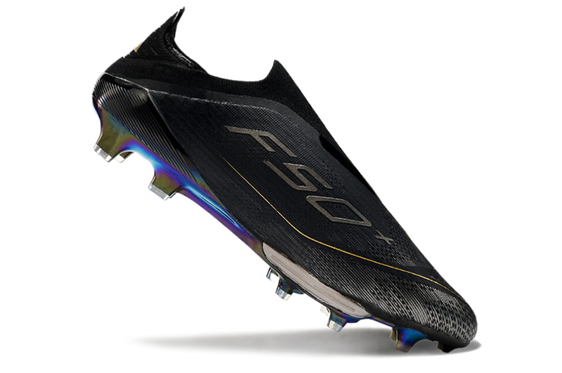 Chuteira Campo Adidas F50+ LL FG Preto e Dourado "Dark Spark Pack"