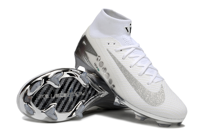 Chuteira Campo Nike Air Zoom Mercurial Superfly 10 Elite FG Branco e Prata
