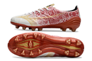 Chuteira Campo Mizuno Alpha FG Branca, Vermelho e Dourado "Signature Pack"