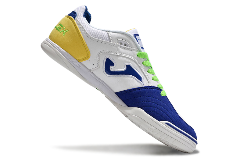 Chuteira Futsal Joma Top Flex Rebound IC Branca, Azul, Verde e Amarelo