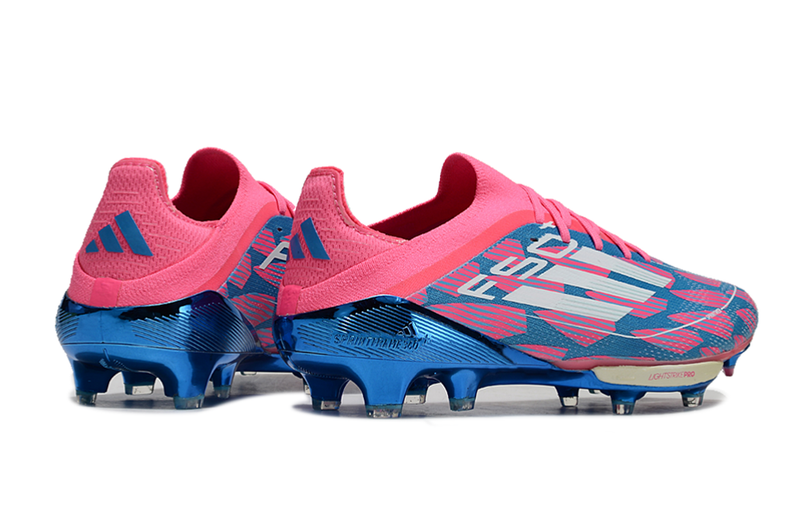 Chuteira Campo Adidas F50+ FG Rosa, Azul e Branca "Reemergence Pack"