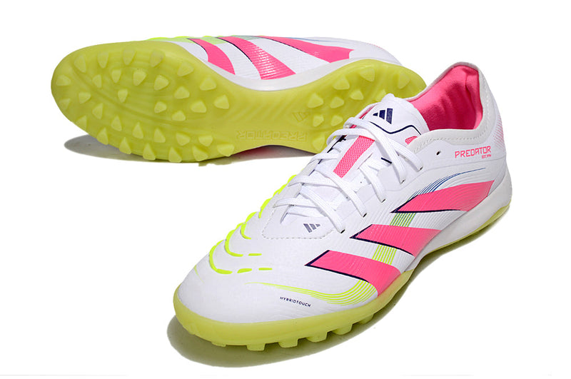 Chuteira Society Adidas Predator Elite TF Branco, Rosa e Verde "Celestial Victory'