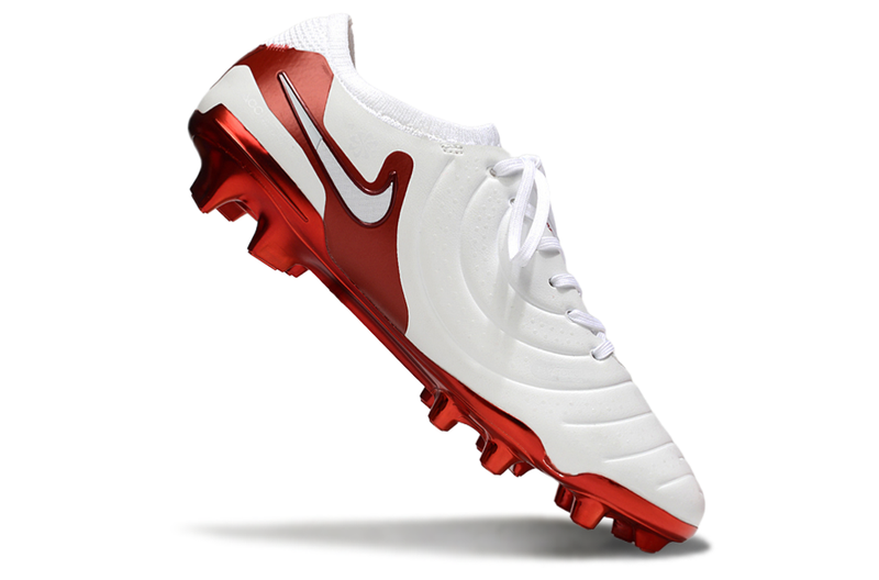 Chuteira Campo Nike Tiempo Legend 10 Elite FG Branca e Vermelha "Chromatic"