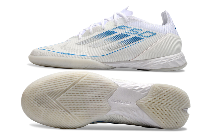 Chuteira Futsal Adidas F50 IC Branca e Azul "Polar Victory"