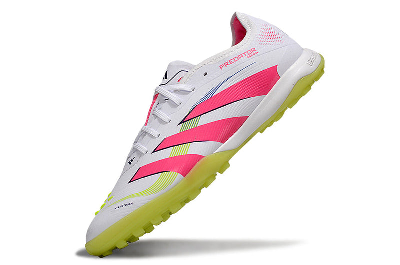 Chuteira Society Adidas Predator Elite TF Branco, Rosa e Verde "Celestial Victory'
