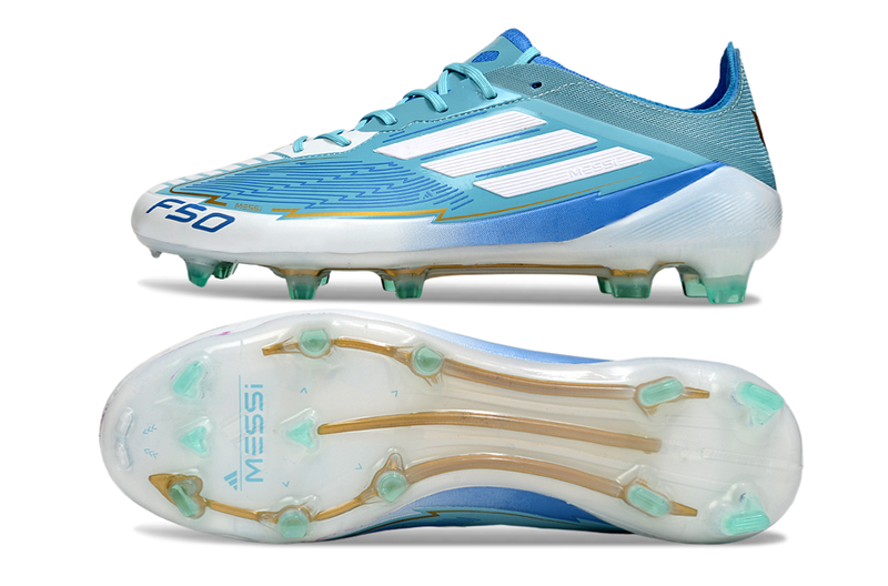 Chuteira Campo Adidas F50 FG Branca e Azul