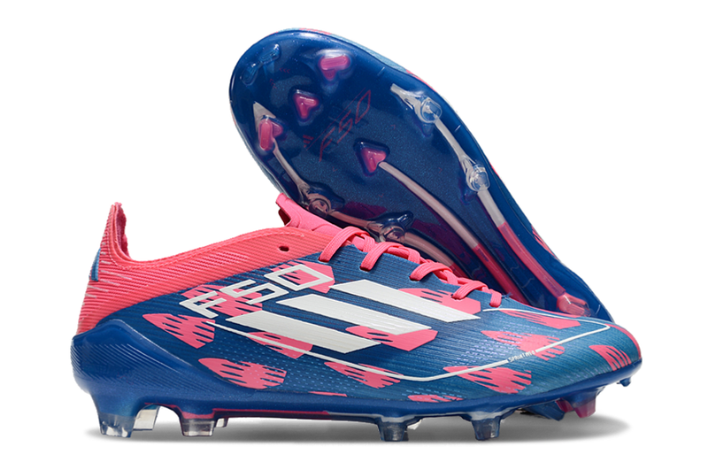 Chuteira Infantil Campo Adidas F50 FG Rosa, Azul e Branca "Reemergence Pack"