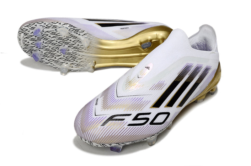 Chuteira Campo Adidas F50+ LL FG Branca e Dourada