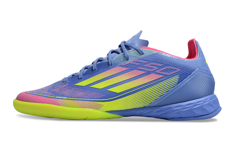 Chuteira Futsal Adidas F50 IC Azul, Verde e Rosa "Celestial Victory"