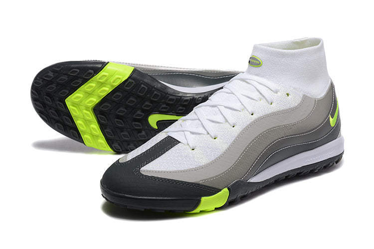 Chuteira Society Nike Air Zoom Mercurial Superfly 10 Elite TF Branco, Cinza e Verde