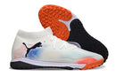 Chuteira Society Puma Future 8 TF Branco, Laranja e Azul