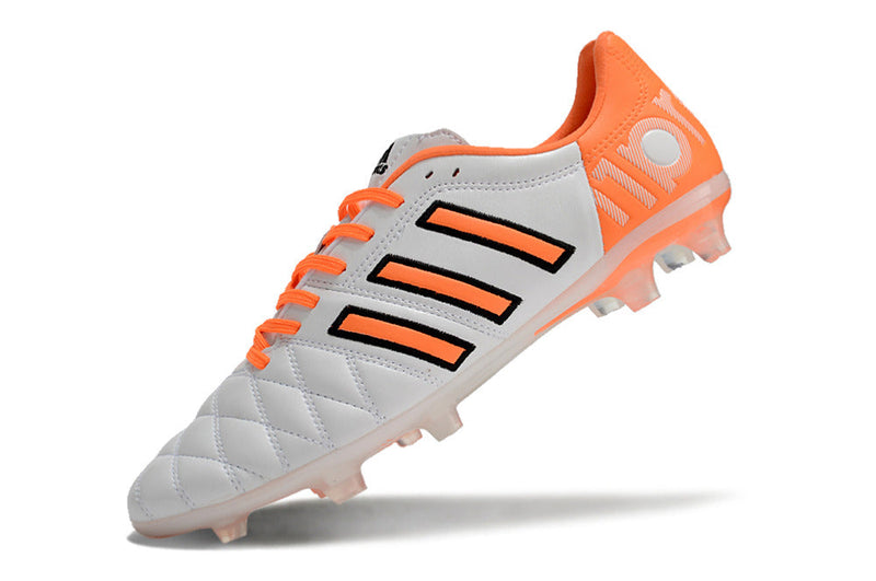 Chuteira Campo Adidas AdiPure 11 Pro FG Branca e Laranja