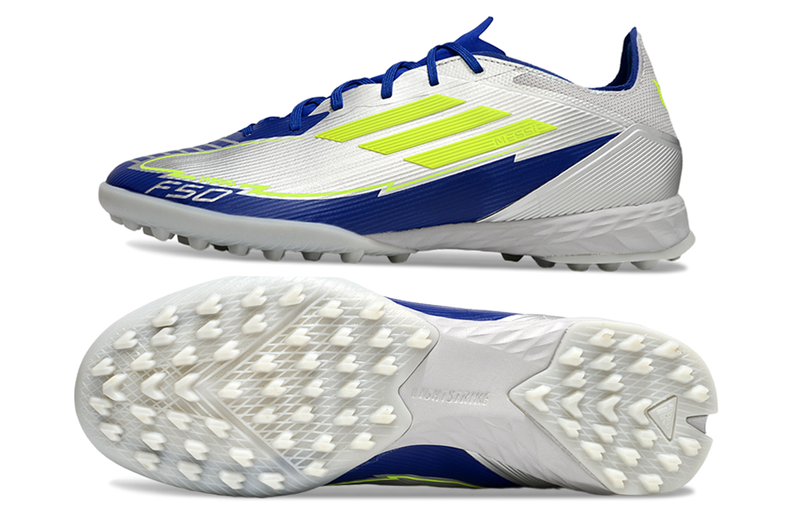 Chuteira Society Adidas F50 TF Prata, Azul e Verde