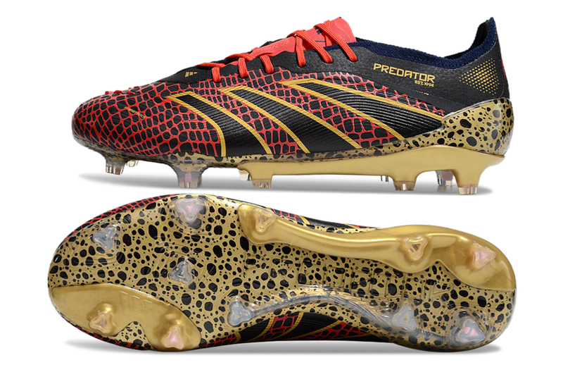 Chuteira Campo Adidas Predator Elite FG Preta, Vermelha e Dourado