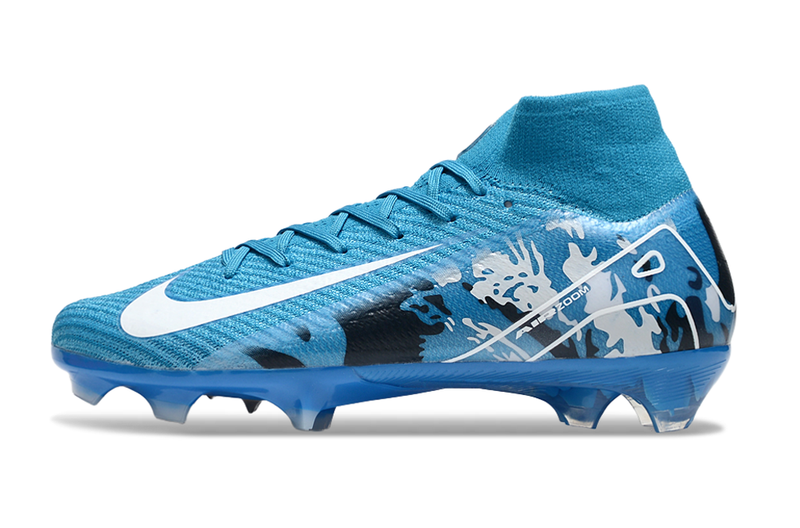 Chuteira Campo Nike Air Zoom Mercurial Superfly 10 Elite FG Azul e Branco