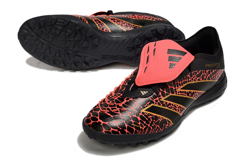 Chuteira Society Adidas Predator League Elite TF Preta, Vermelha e Dourada