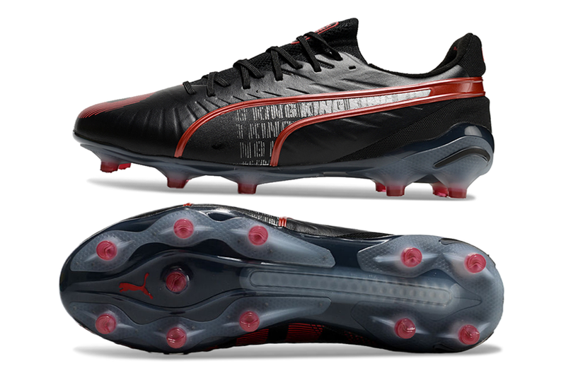 Chuteirta Campo Puma King Ultimate FG Preta e Vermelha "Launch Edition Pack"