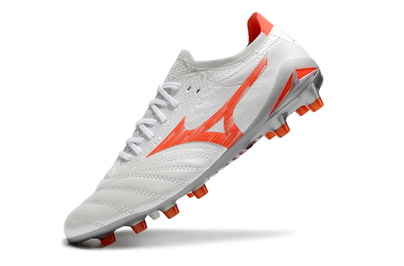 Chuteira Campo Mizuno Morelia Neo 4 Beta FG Branca e Laranja
