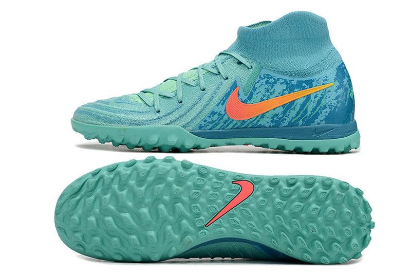 Chuteira Infantil Society Nike Phantom Luna 2 Elite TF Azul e Verde "Vortex Pack"
