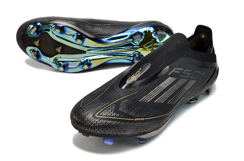 Chuteira Campo Adidas F50+ LL FG Preto e Dourado "Dark Spark Pack"