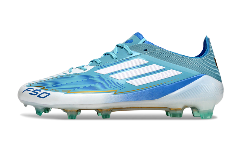 Chuteira Campo Adidas F50 FG Branca e Azul