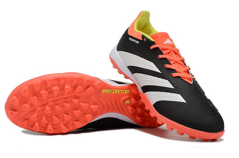 Chuteira Infantil Society Adidas Predator Elite TF Preta, Laranja e Branco "Solar Energy"