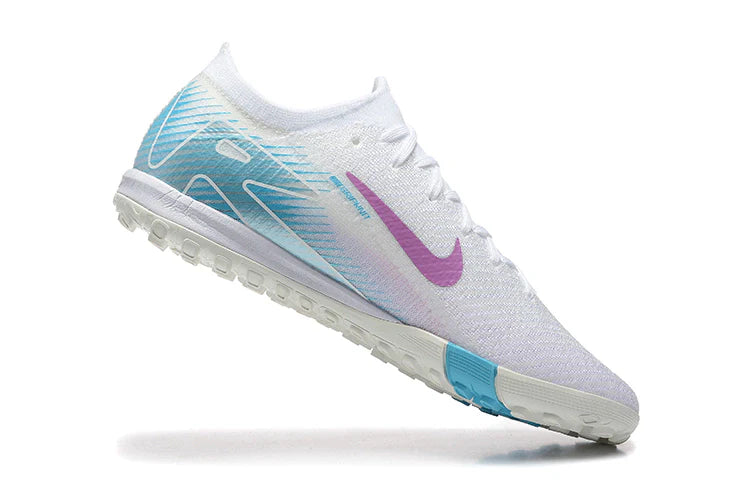 Chuteira Society Nike Air Zoom Mercurial Vapor 16 Elite TF Branca, Azul e Roxo