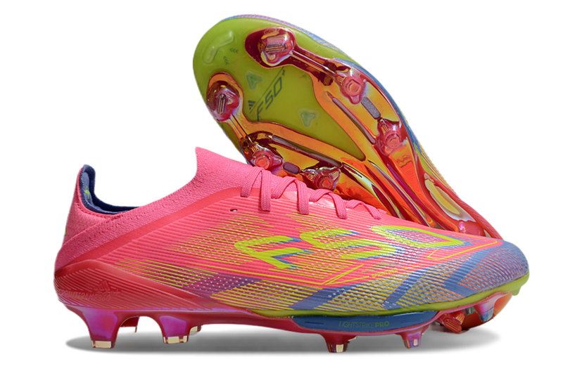 Chuteira Campo Adidas F50+ FG Rosa, Azul e Verde
