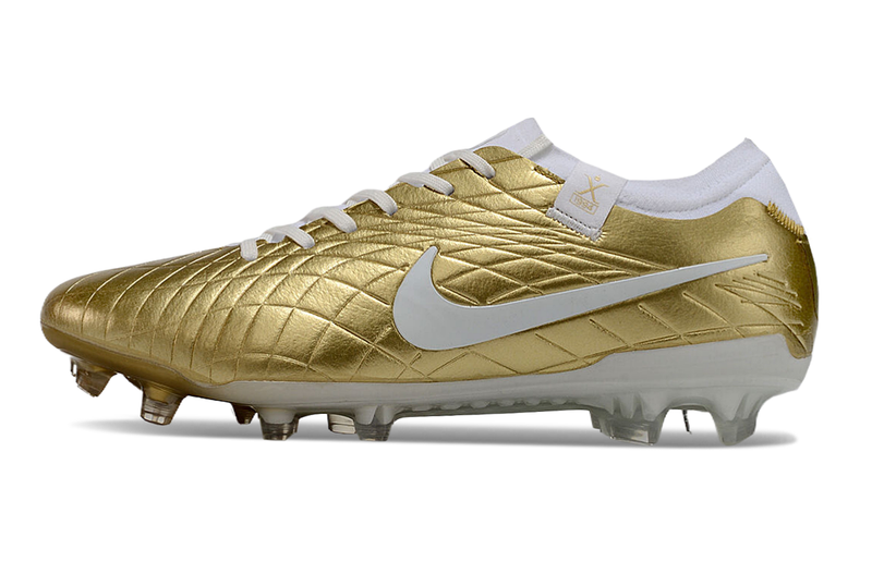 Chuteira Campo Nike Tiempo Legend 10 Elite FG Dourada e Branca
