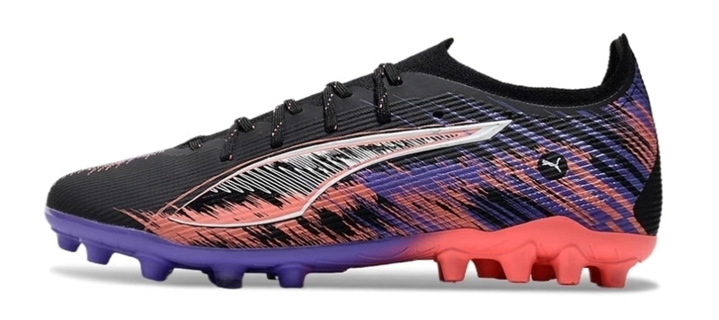 Chuteira Society Puma Ultra 5 Ultimate MG Preto, Roxo e Rosa