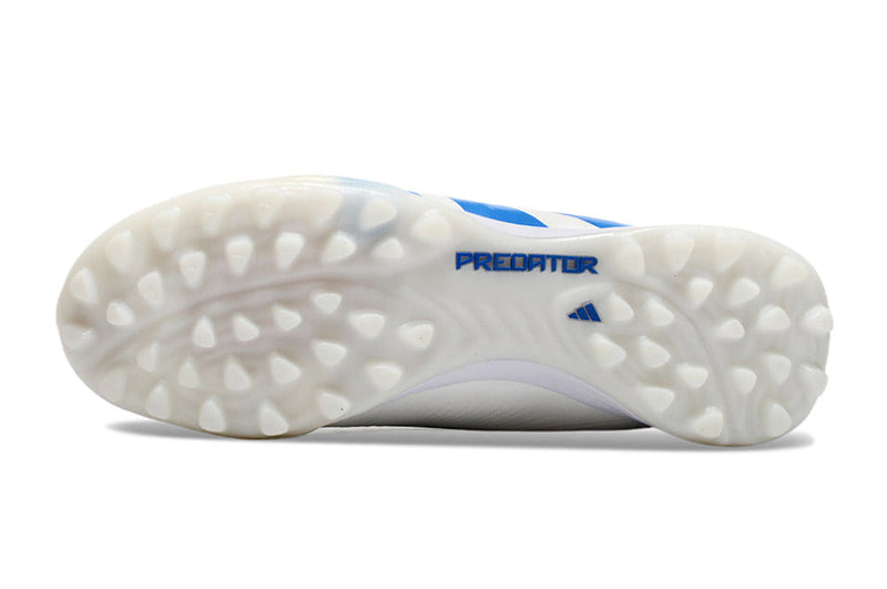 Chuteira Infantil Society Adidas Predator Elite TF Branca e Azul "Kvara Pack"