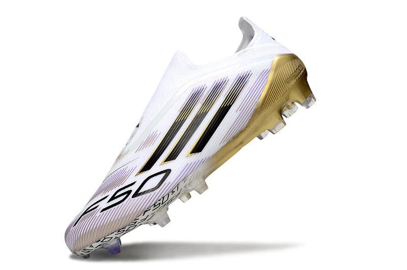 Chuteira Campo Adidas F50+ LL FG Branca e Dourada