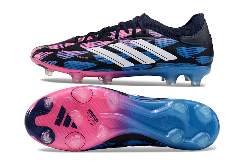 Chuteira Campo Adidas Copa Pure II + FG Preta, Azul e Rosa "Re-Emergence Pack"