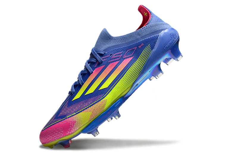 Chuteira Campo Adidas F50+ FG Azul e Rosa "Celestial Victory"