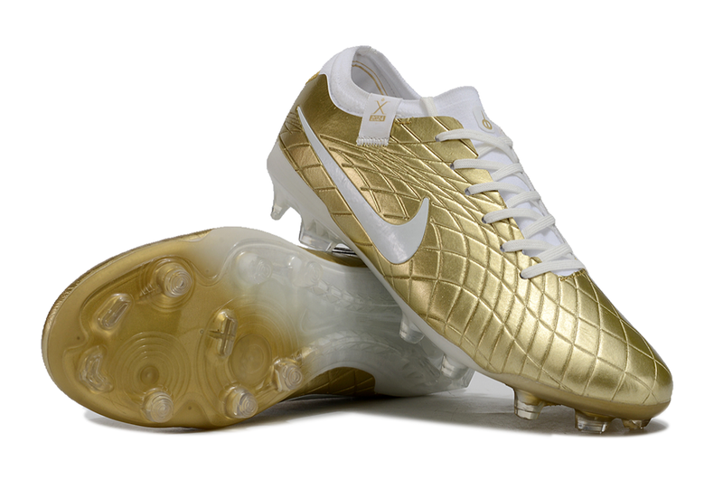 Chuteira Campo Nike Tiempo Legend 10 Elite FG Dourada e Branca