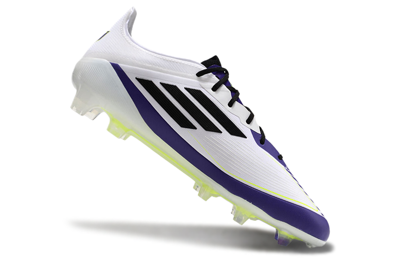 Chuteira Campo Adidas F50 FG Messi Branca, Roxa e Verde "Triunfo Estelar"