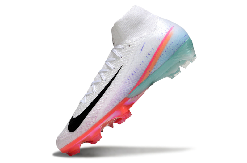 Chuteira Campo Nike Air Zoom Mercurial Superfly 10 Elite FG Branco, Rosa e Azul