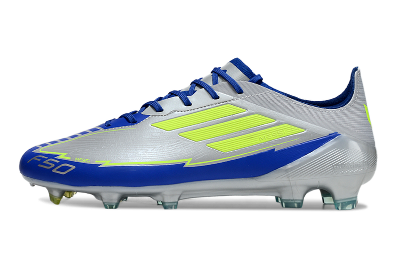 Chuteira Campo Adidas F50 FG Prata, Azul e Verde