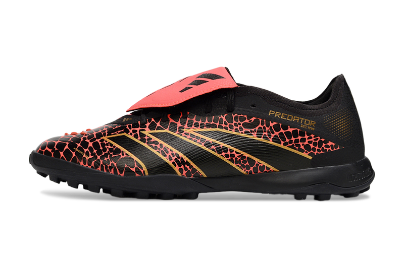 Chuteira Society Adidas Predator League Elite TF Preta, Vermelha e Dourada