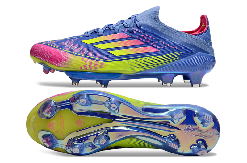 Chuteira Campo Adidas F50+ FG Azul e Rosa "Celestial Victory"