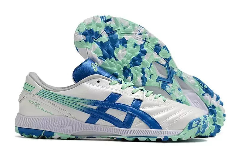 Chuteira Society Asics Japan TF Branca e Azul