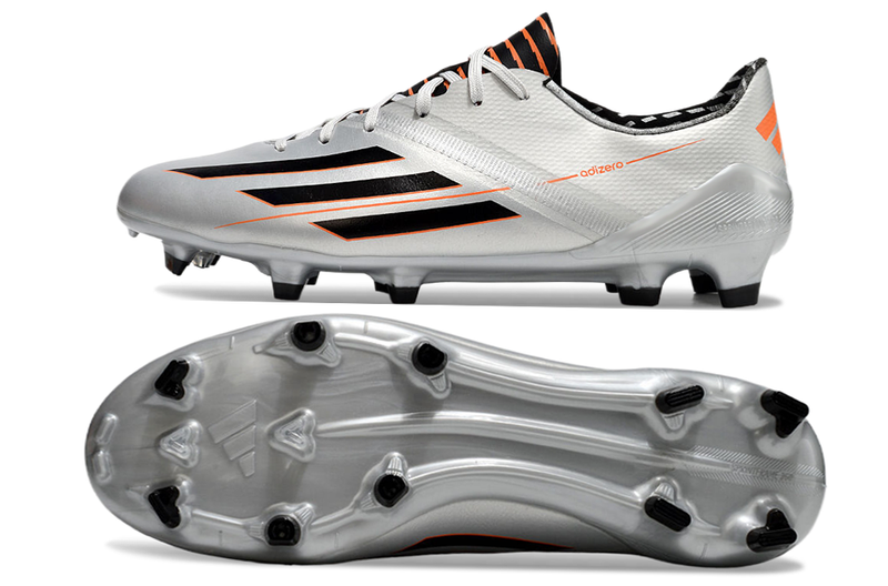 Chuteira Campo Adidas F50 Adizero FG Prata, Laranja e Preto