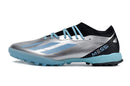 Chuteira Infantil Society Adidas X Crazyfast. Messi.1 TF Prata e Azul "Infinito"