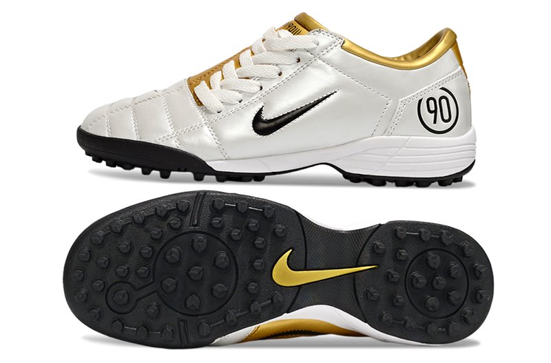 Chuteira Society Nike Total 90 TF Branco e Dourado