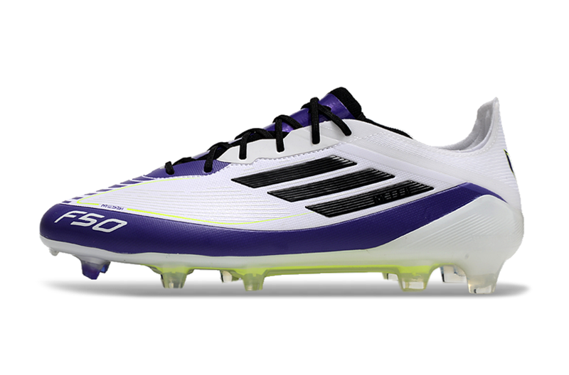 Chuteira Campo Adidas F50 FG Messi Branca, Roxa e Verde "Triunfo Estelar"
