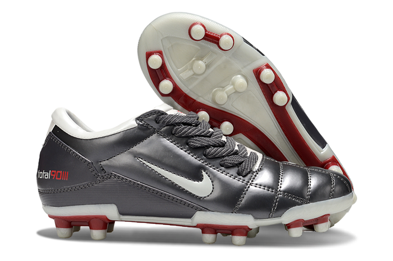Chuteira Campo Nike Total 90 FG Cinza, Branco e Vermelho