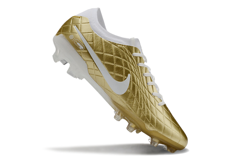 Chuteira Campo Nike Tiempo Legend 10 Elite FG Dourada e Branca