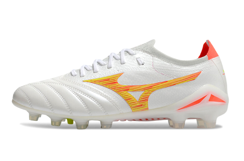 Chuteira Campo Mizuno Morelia Neo 4 Beta FG Branca e Laranja