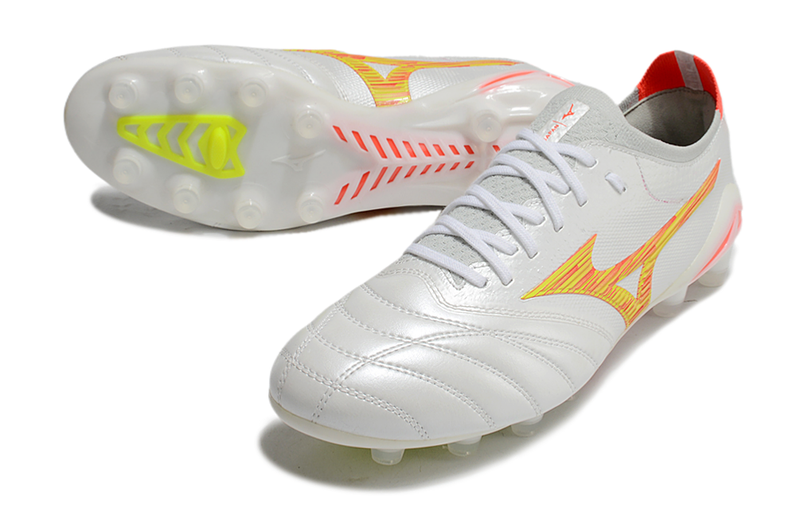 Chuteira Campo Mizuno Morelia Neo 4 Beta FG Branca e Laranja