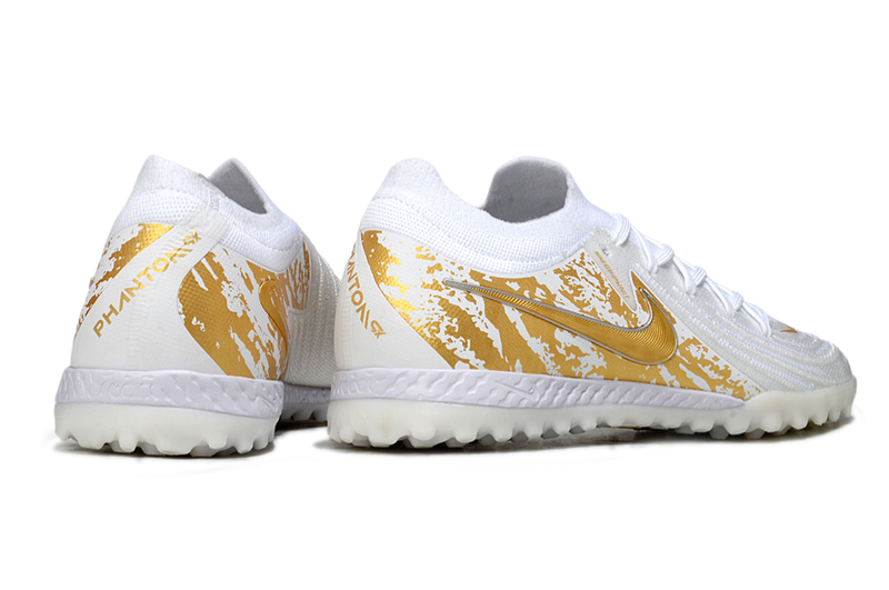 Chuteira Society Nike Phantom GX 2 Elite TF Branco e Dourado